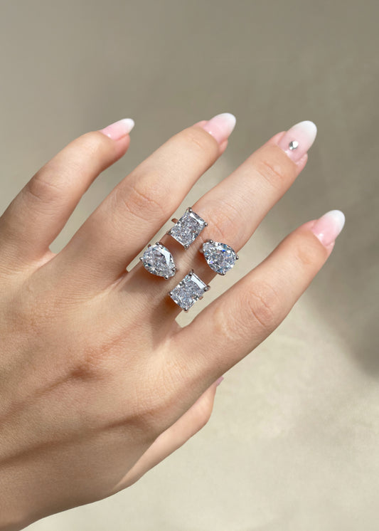 Silver Duo Cut Ring: pear and radiant cut.