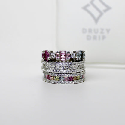"The pastel shackle","the studded band (clear stone)", & "the studded band (pastel stone)".