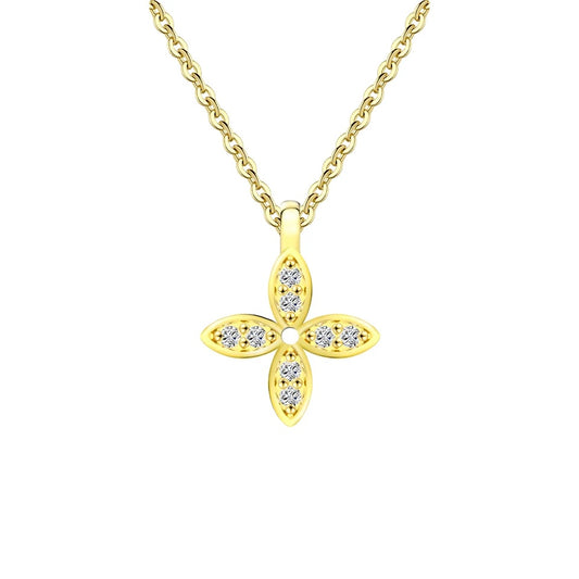 Dainty clover necklace in 925 silver, 14K gold-plated and hand-inlaid with 5A cubic zirkonia. 