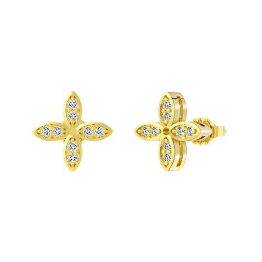 Dainty clover studs, 18K gold-plated with zirkonia. 