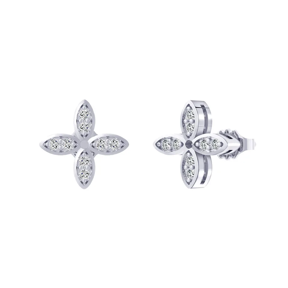 Dainty clover studs silver, rhodium-plated with zirkonia 