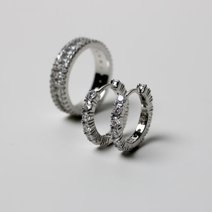 STUDDED HUGGIE HOOPS - CLEAR STONE
